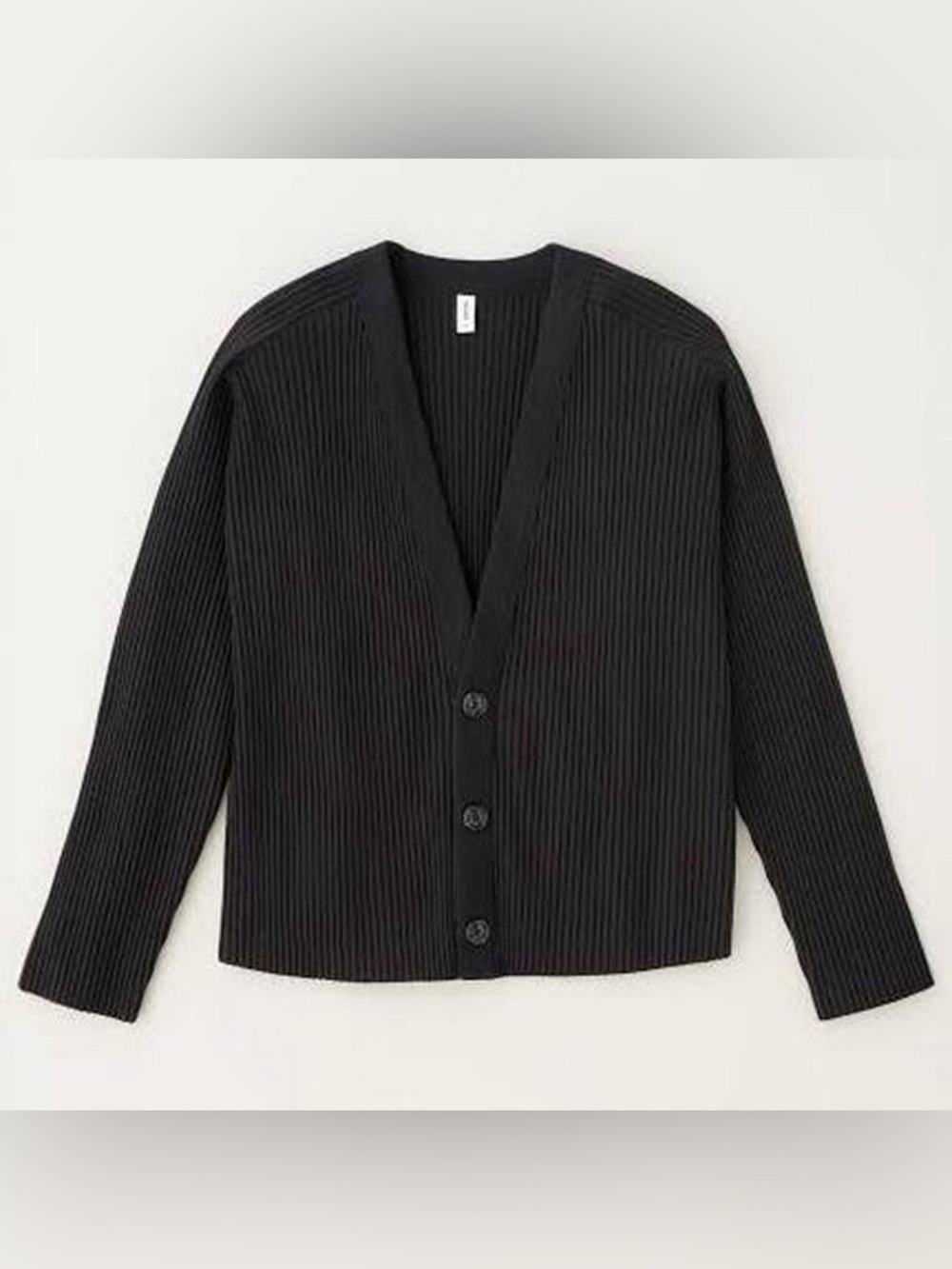 Kotn Nile Cardigan in Black | Ribbed Egyptian Cotton V-Neck Sweater Large